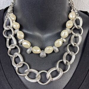 Juicy Couture SilverTone Double Chain Faux Pearl Convertible Necklace 13” to 20”